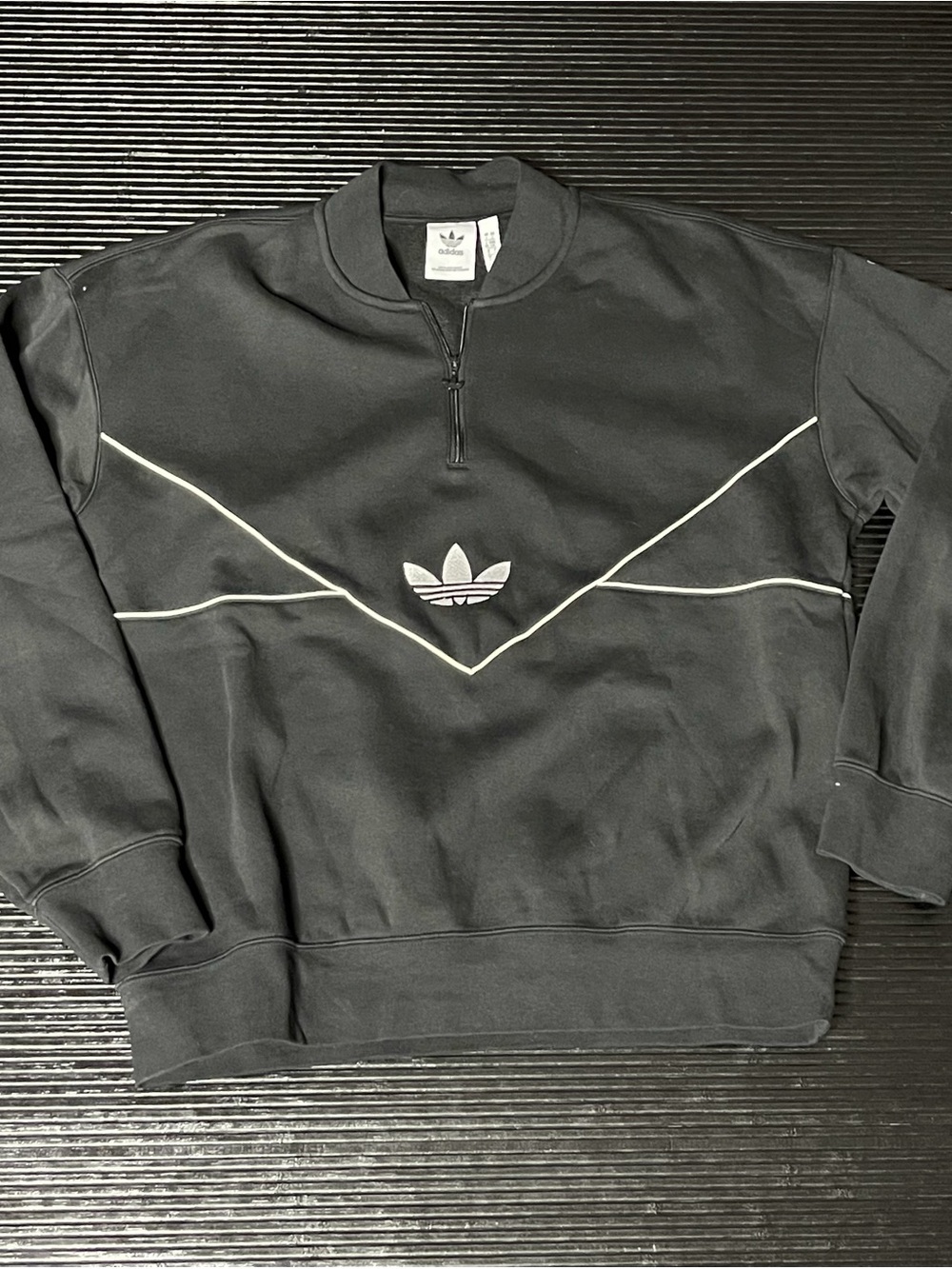 adidas Black Quarter-Zip Sweatshirt with White Piping & Trefoil